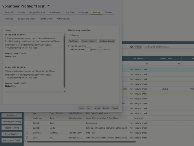 History Link to Email