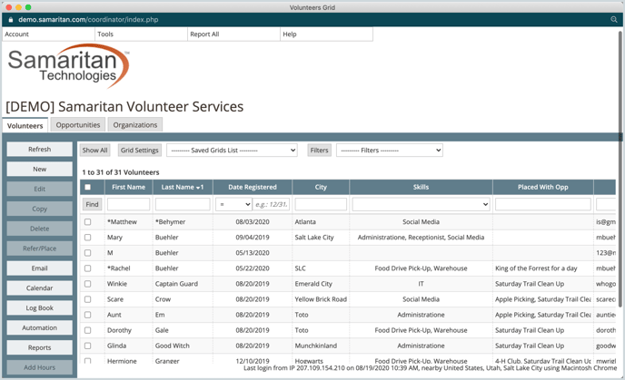 eCoordinator Vols Grid